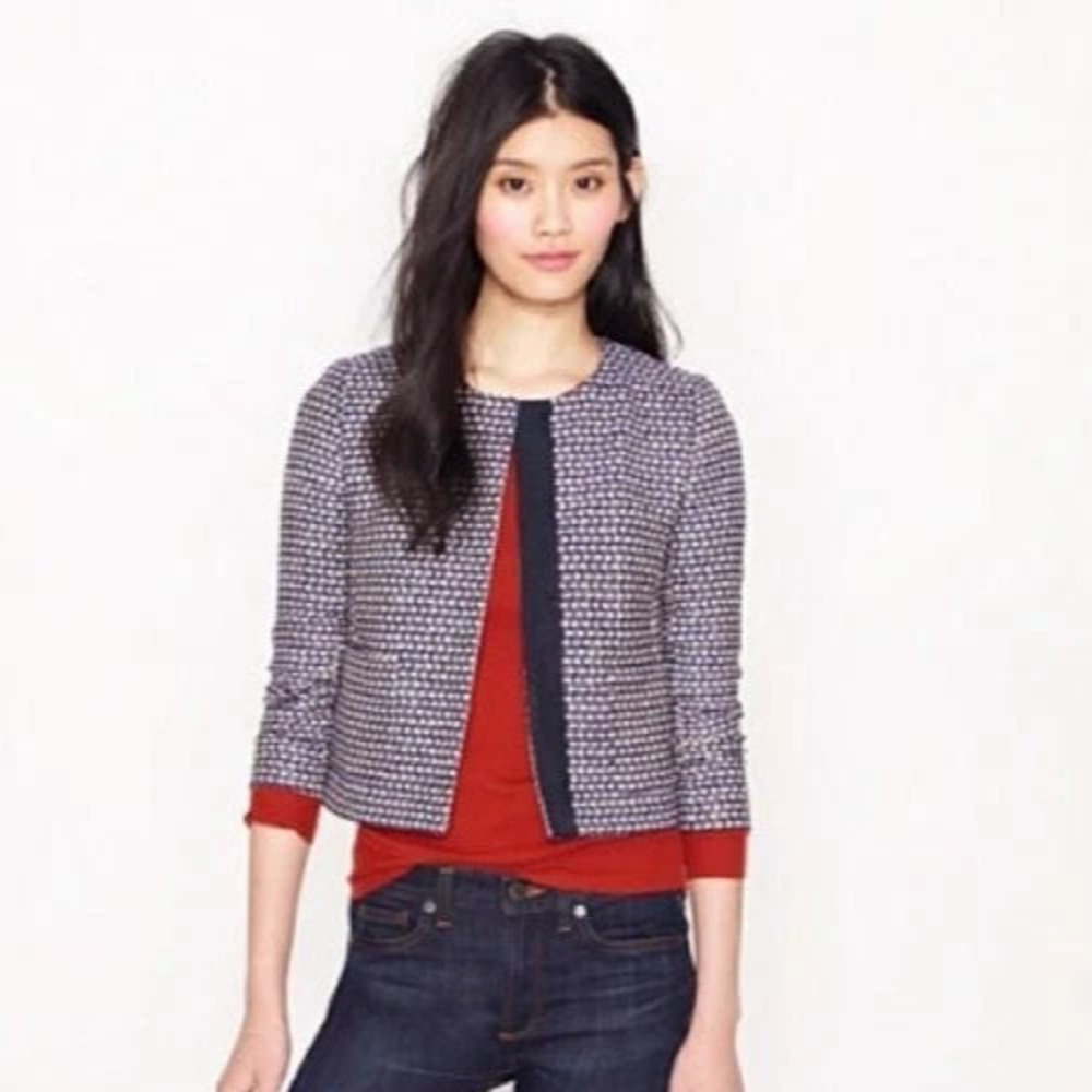 J. Crew Woven Silk Blend Tweed Blazer Lined Pockets Preppy Academia Size 8